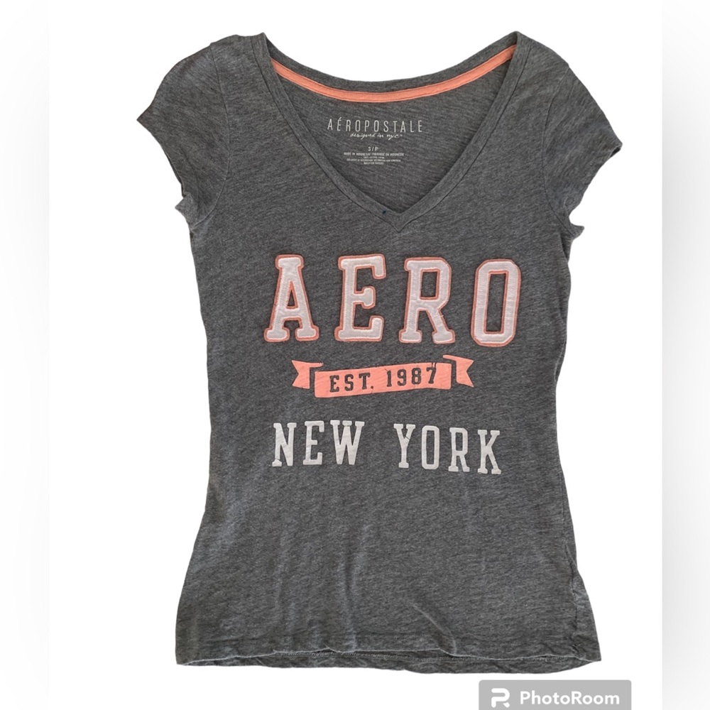 Aeropostale AERO Gray Graphic T Shirt Juniors Small S NYC Eighty Seven Y2K Tee
